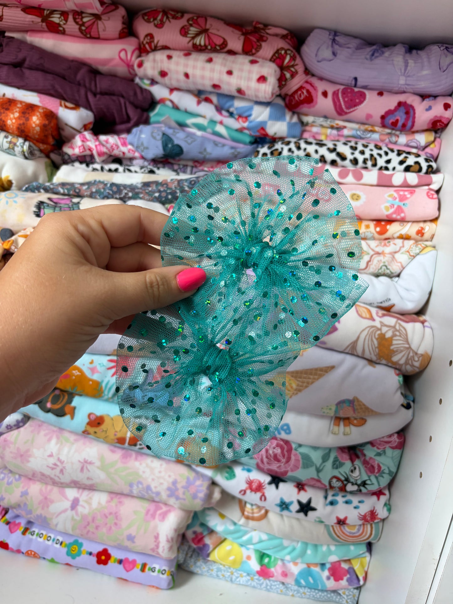 Teal sparkly mesh piggies