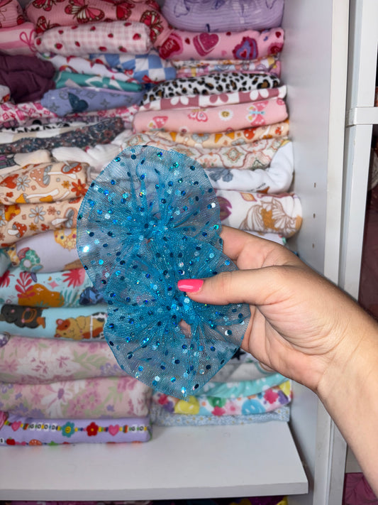 Blue sparkly mesh messy piggies
