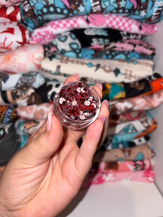 Red baseball hair glitter