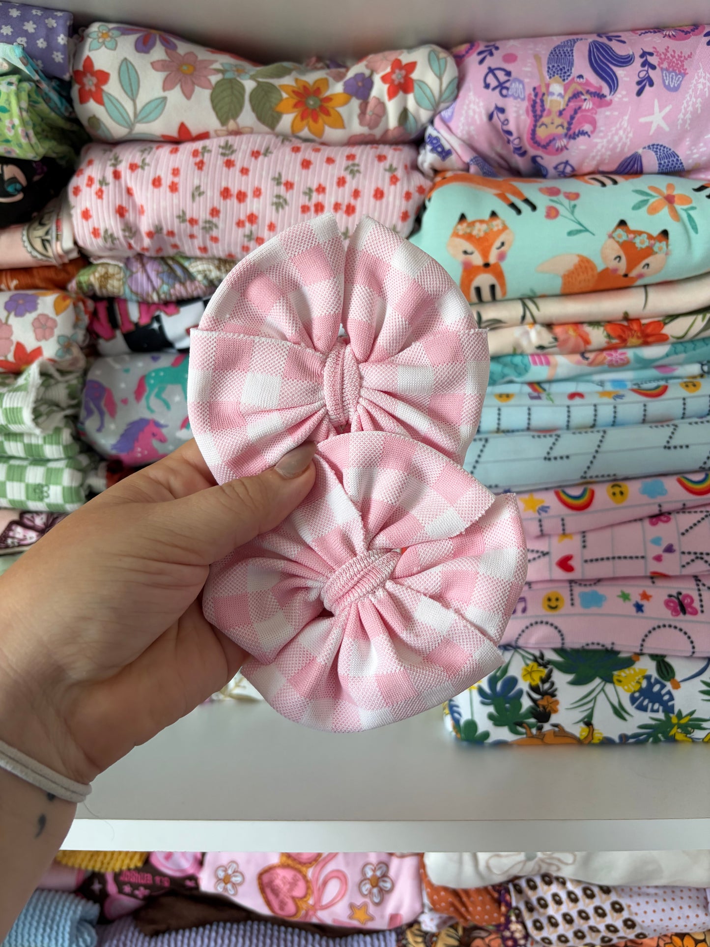 SWIM Pink gingham messy piggies