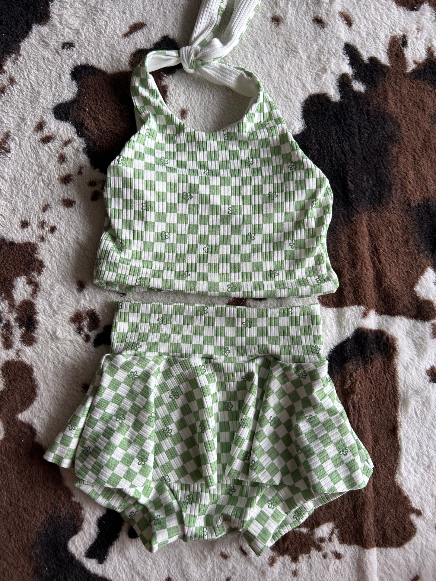 MTO GREEN CHECKHERED FLOWER SUMMER SET