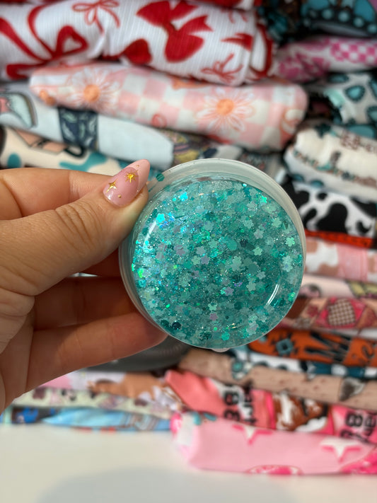 blue flower hair glitter