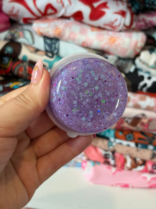 purple flower hair glitter
