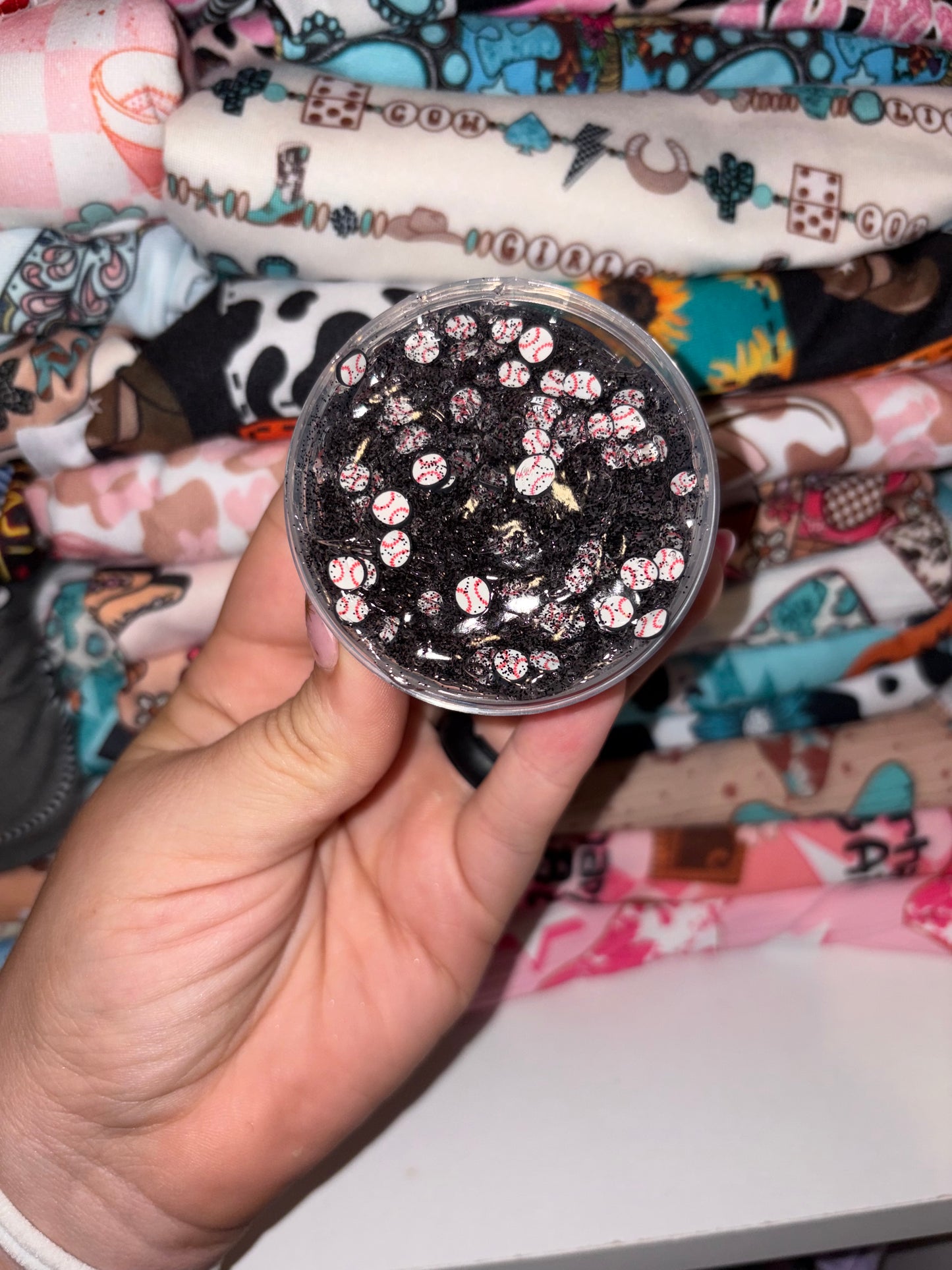 Black baseball hair glitter